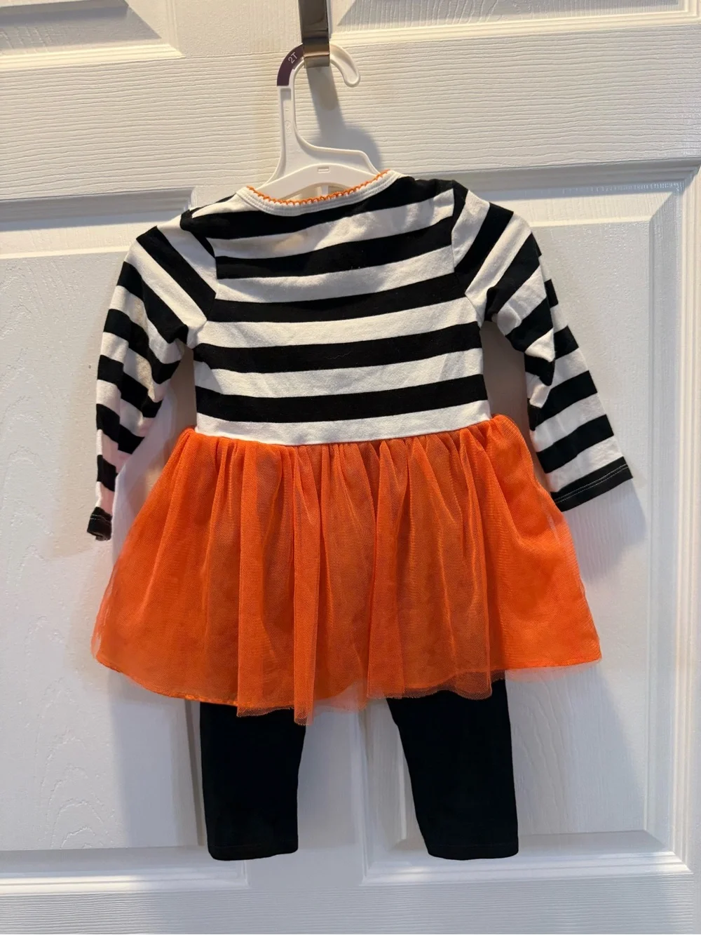 Bonnie Baby Black & White Stripe Ghost Outfit with Orange Tulle Skirt